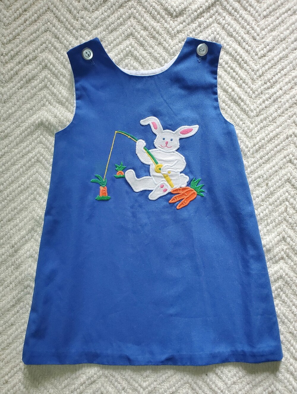 Vintage Kelly's Kids Embroidered Bunny Rabbit Girls A-line Jumper Dress